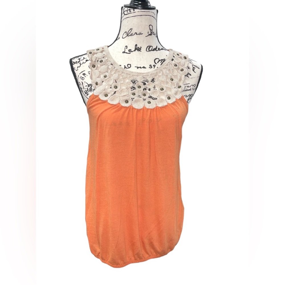 Mudd Dressy Sleeveless Blouse with studded a crochet neckline